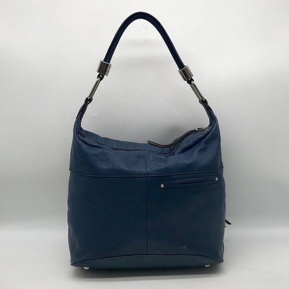 B. Makowsky Blue Leather Double Zipper Shoulder Bag - Picture 2 of 12
